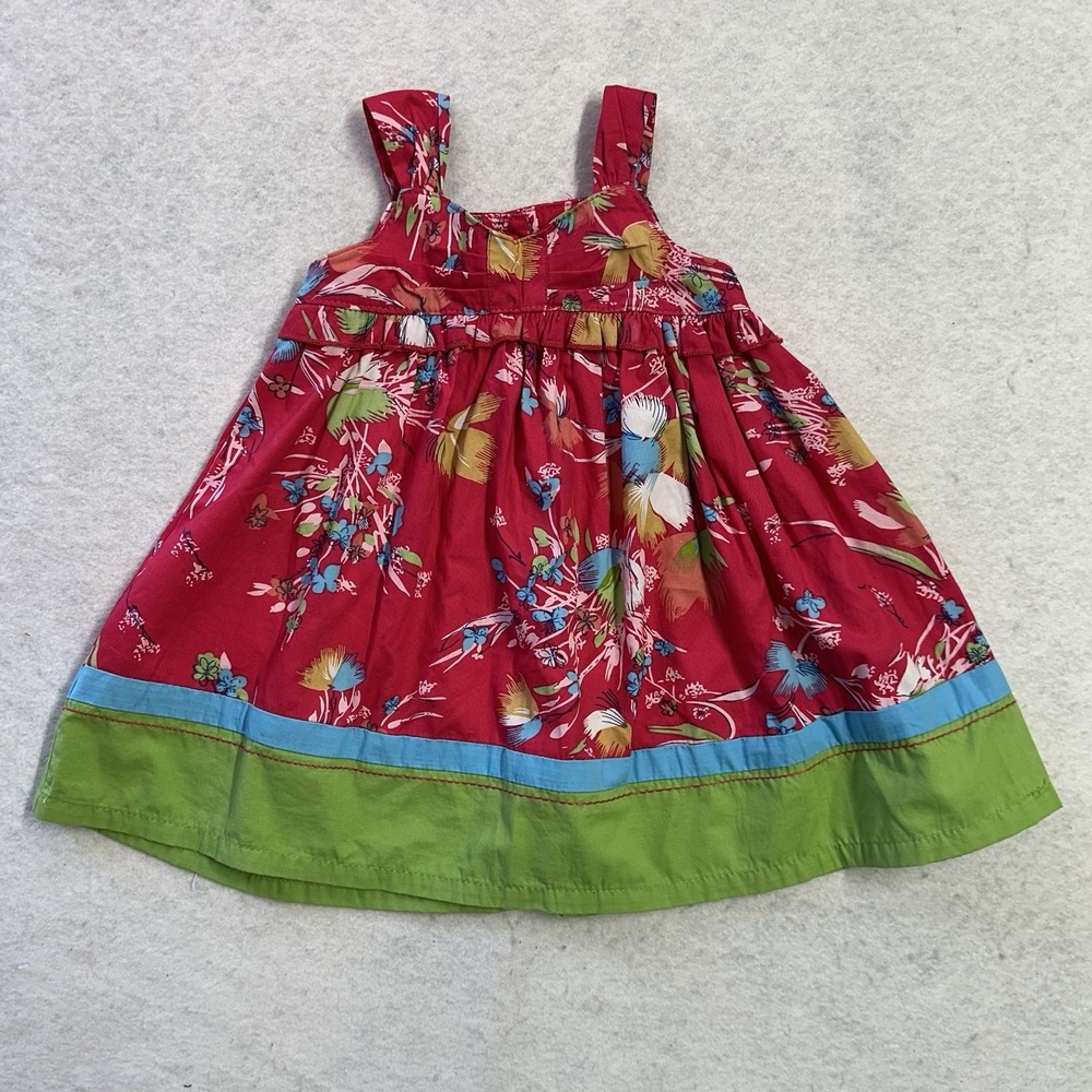Blueber Boulevard  Red Floral Dress Baby Girl 12 Months 100% Cotton